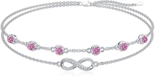 Dorunmo Infinity-Geburtsstein-Charm-Gliederarmbänder/-Fußkettchen für Frauen aus925erSterlingsilber,verstellbar,JahrestagGeburtstagsgeschenke,Schmuckgeschenk für Mama, Frauen, Ehefrauen Freundinnen von Dorunmo
