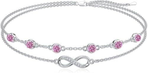 Dorunmo Infinity-Geburtsstein-Charm-Gliederarmbänder/-Fußkettchen für Frauen aus925erSterlingsilber,verstellbar,JahrestagGeburtstagsgeschenke,Schmuckgeschenk für Mama, Frauen, Ehefrauen Freundinnen von Dorunmo