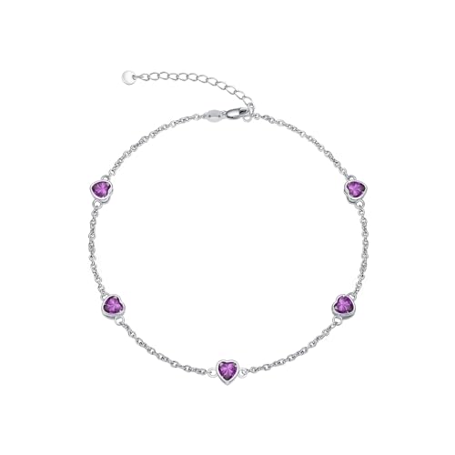 Dorunmo Love Birthstone Ankle Chain Herz-Geburtsstein-Armband und Fußkettchen verstellbar für Frauen aus 925er Sterlingsilber mit Zirkonia Valentinstag, Muttertag, Weihnachten für Frauen, Freundinnen von Dorunmo