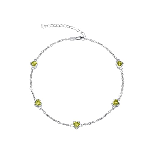 Dorunmo Love Birthstone Ankle Chain Herz-Geburtsstein-Armband und Fußkettchen verstellbar für Frauen aus 925er Sterlingsilber mit Zirkonia Valentinstag, Muttertag, Weihnachten für Frauen, Freundinnen von Dorunmo