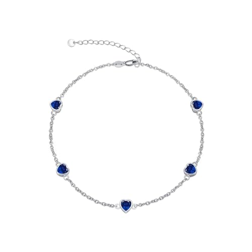 Dorunmo Love Birthstone Ankle Chain Herz-Geburtsstein-Armband und Fußkettchen verstellbar für Frauen aus 925er Sterlingsilber mit Zirkonia Valentinstag, Muttertag, Weihnachten für Frauen, Freundinnen von Dorunmo