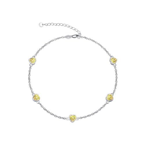 Dorunmo Love Birthstone Ankle Chain Herz-Geburtsstein-Armband und Fußkettchen verstellbar für Frauen aus 925er Sterlingsilber mit Zirkonia Valentinstag, Muttertag, Weihnachten für Frauen, Freundinnen von Dorunmo