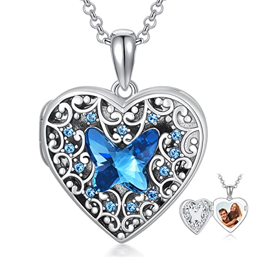 Dorunmo Medaillon Kette 925 Sterling Silber Herz Schmetterling Foto Medaillon Kette Amulett zum öffnen für Bilder Schmetterling Medaillon Foto Kette Schmuck Geschenke für Damen Freundin Mädchen Mutter von Dorunmo