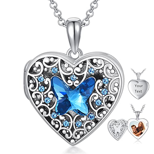 Dorunmo Personalisierte Medaillon Kette 925 Sterling Silber Herz Foto Kette Amulett zum öffnen für Bilder Kristallen Schmetterling Medaillon Foto Kette Schmuck Geschenk für Damen Mädchen Mutter von Dorunmo