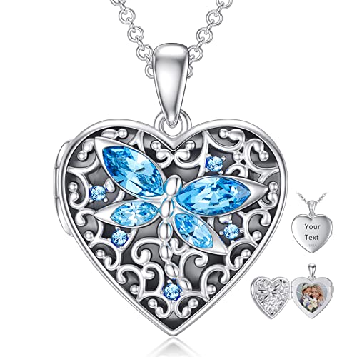 Dorunmo Personalisierte Medaillon Kette 925 Sterling Silber Herz Libelle Foto Medaillon Amulett zum öffnen für Bilder Libelle Medaillon Foto Kette Schmuck Geschenk für Damen Freundin Mädchen Mutter von Dorunmo