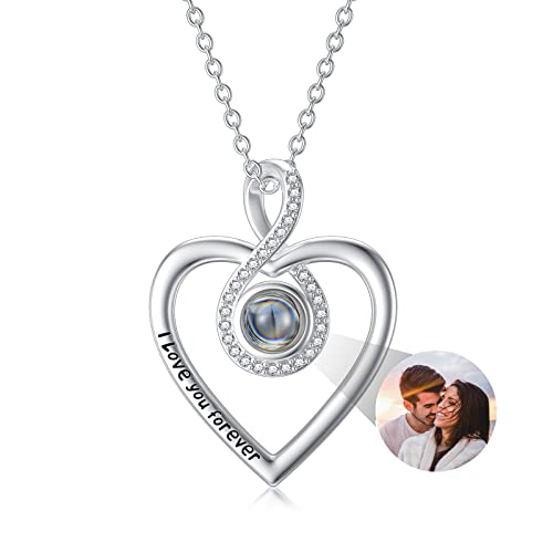 Dorunmo Personalisierte Projektion Bild Anhänger 925 Sterling Silber Halskette Herzförmiger Kette mit Foto Bild Anhänger Geburtstag Jubiläums Schmuck Geschenke für Sie/Frauen/Freundin/Mutter von Dorunmo