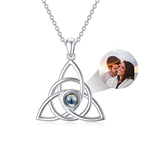 Dorunmo Personalisierte Projektion Bild Anhänger 925 Sterling Silber Halskette Keltische Trinity Knoten Kette mit Foto Bild Anhänger Geburtstag Jubiläumsgeschenke für Frauen/Freundin/Mutter Schmuck von Dorunmo