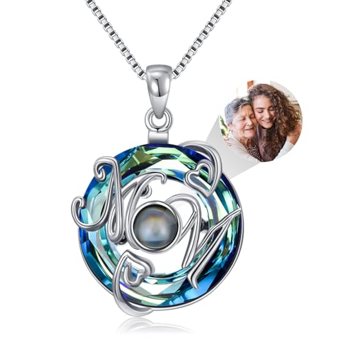 Dorunmo Personalisierte Projektion Bild Anhänger 925 Sterling Silber Halskette Kette Mama Halskette Anhänger Geburtstag Weihnachten Schmuck Geschenke für Frauen/Freundin/Mutter von Dorunmo