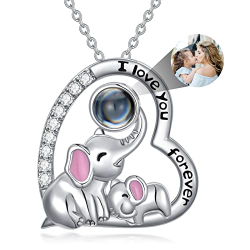 Dorunmo Personalisierte Projektion Bild Anhänger 925 Sterling Silber Halskette Kette mit Foto Bild Anhänger Elefant Halskette für Sie/Frauen/Freundin/Mutter Schmuck von Dorunmo