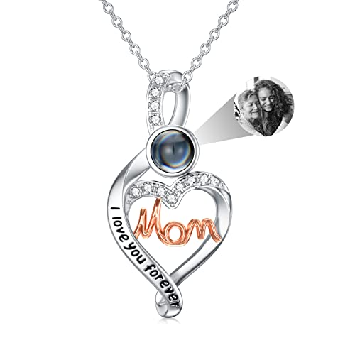 Dorunmo Personalisierte Projektion Bild Anhänger 925 Sterling Silber Halskette Kette mit Foto Bild Anhänger Mama Halskette für Sie/Frauen/Freundin/Mutter Schmuck von Dorunmo