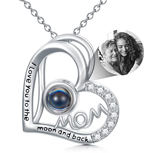 Dorunmo Personalisierte Projektion Bild Anhänger 925 Sterling Silber Halskette Kette mit Foto Bild Anhänger Mutter Halskette für Sie/Frauen/Freundin/Mutter Schmuck von Dorunmo
