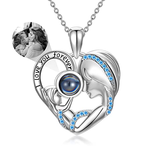 Dorunmo Personalisierte Projektion Bild Anhänger 925 Sterling Silber Halskette Kette mit Foto Bild Anhänger Mutter und Tochter Halskette für Sie/Frauen/Freundin/Mutter Schmuck von Dorunmo