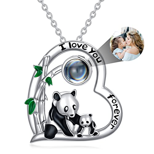 Dorunmo Personalisierte Projektion Bild Anhänger 925 Sterling Silber Halskette Kette mit Foto Bild Anhänger Panda Halskette für Sie/Frauen/Freundin/Mutter Schmuck von Dorunmo