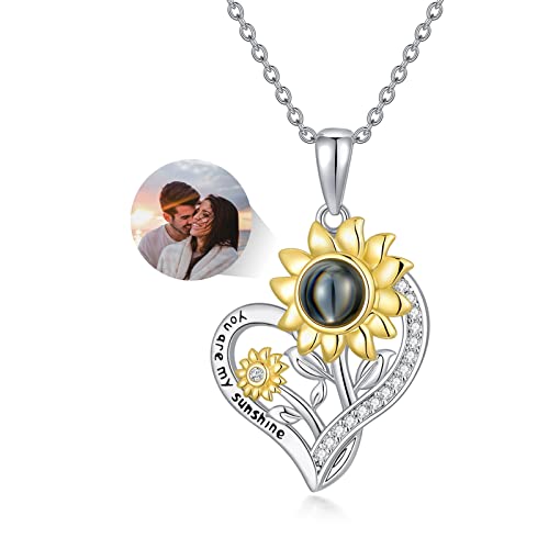 Dorunmo Personalisierte Projektion Bild Anhänger 925 Sterling Silber Halskette Sunflower Sonnenblume Kette mit Foto Bild Anhänger Geburtstag Jubiläumsgeschenke für Sie/Frauen/Freundin/Mutter Schmuck von Dorunmo