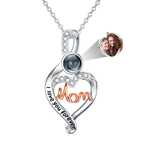 Dorunmo Personalisierte Projektion Bild Anhänger Mama Halskette 925 Sterling Silber Halskette Kette mit Foto Bild Anhänger für Sie/Frauen/Freundin/Mutter Schmuck von Dorunmo