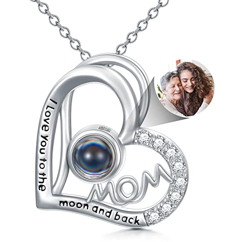 Dorunmo Personalisierte Projektion Bild Anhänger Mutter Halskette 925 Sterling Silber Halskette Kette mit Foto Bild Anhänger für Sie/Frauen/Freundin/Mutter Schmuck von Dorunmo