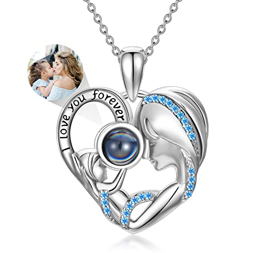 Dorunmo Personalisierte Projektion Bild Anhänger Mutter und Tochter Halskette 925 Sterling Silber Halskette Kette mit Foto Bild Anhänger für Sie/Frauen/Freundin/Mutter Schmuck von Dorunmo