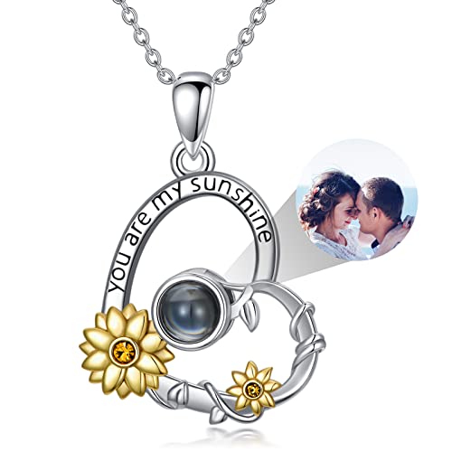 Dorunmo Personalisierte Projektion Bild Anhänger Sunflower Halskette 925 Sterling Silber Halskette Kette mit Foto Bild Anhänger für Sie/Frauen/Freundin/Mutter Schmuck von Dorunmo