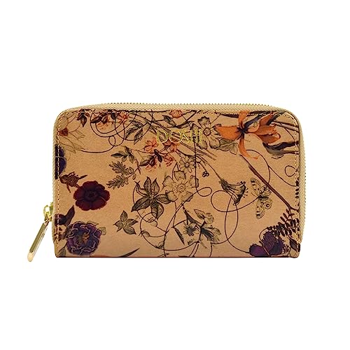 DOSHI Geldbörse mit umlaufendem Reißverschluss, Kraftpapier, Hellbraunes Blumenmuster (Kraftpapier), Nachhaltige, umweltfreundliche, langlebige, mittelgroße Geldbörse mit Blumenmuster von Doshi