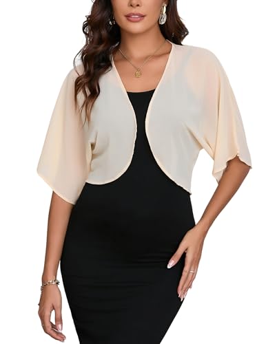Dosieyeo Damen Bolero Chiffon Elegant Bolerojacke Leicht Luftig Jäckchen 3/4 Ärmel Dünne Schulterjacke zum Kleid Top Beige,XXL von Dosieyeo