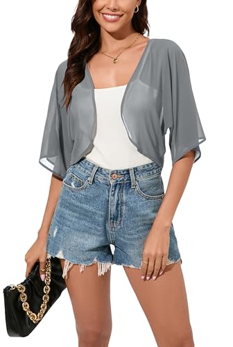 Dosieyeo Damen Bolero Festlich Chiffon Jäckchen 3/4 Arm Bolerojacke Leicht Luftig Sommer Cardigan für Abendkleider Grau,XL von Dosieyeo
