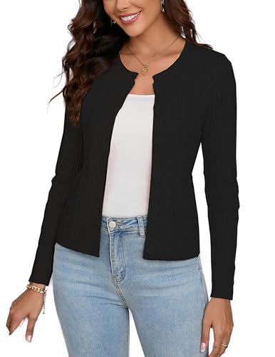 Dosieyeo Damen Strickjacke Langarm Rundhals Cardigan mit Zopfmuster Elegant Warme Grobstrick Jacke für Herbst Frühling schwarz,XL von Dosieyeo