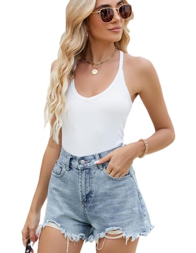Dosieyeo Damen Tank Top Sexy V-Ausschnitt Spaghetti Top Ärmellos Basic Shirt Camisole weiß,S Dosieyeo Damen Tank Top Sexy V-Ausschnitt Spaghetti Top Ärmellos Basic Shirt Camisole weiß,S von Dosieyeo
