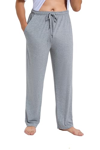 Dosieyeo Herren Schlafanzughose Lang Pyjamahose Leicht Luftig Freizeithose mit Taschen Elastische Relax Loungehose für Männer grau,M von Dosieyeo