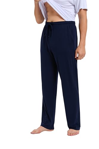Dosieyeo Herren Schlafanzughose Lang Pyjamahose Leicht Luftig Freizeithose mit Taschen Elastische Relax Loungehose für Männer navyblau,L von Dosieyeo