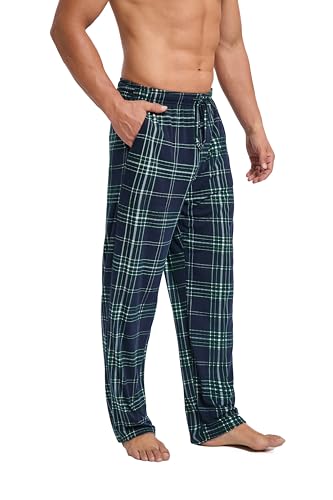 Dosieyeo Herren Schlafanzughose Lange Karierte Pyjamahose Leicht Freizeithose mit Tasche Elastisch Relax Loungehose grün kariert,L von Dosieyeo