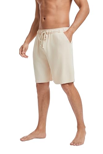 Dosieyeo Herren Shorts aus Leinen Leichte Luftige Kurze Hose mit Gummibund Locker Sommershorts für Strandurlaub Khaki,M von Dosieyeo