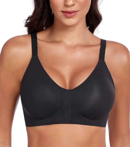 DotVol Damen BH Nahtlose Front Verschluss Haltung Drahtlose Rücken Unterstützung Alltag Unterwäsche Bra(Schwarz, L) von DotVol