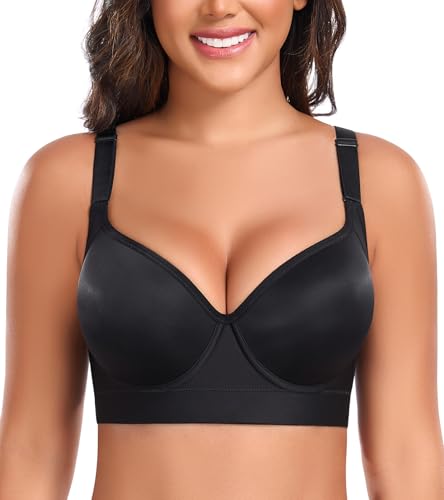 DotVol Damen BH Push Up Vollschalen Bra mit Bügel Korsett Bustier Alltag T-Shirt Unterwäsche(Schwarz, 75F) von DotVol