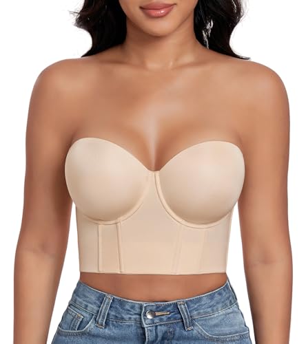 DotVol Damen BH Trägerloser Push Up Bra Shapewear Unterwäsche mit Bügel Große Größen Starker Halt Korsett BH(Beige, 80B) von DotVol