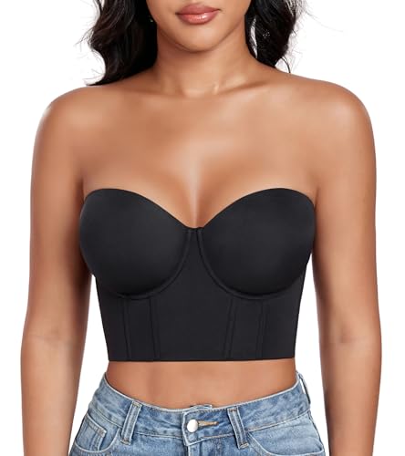 DotVol Damen BH Trägerloser Push Up Bra Shapewear Unterwäsche mit Bügel Große Größen Starker Halt Korsett BH(Schwarz, 75B) von DotVol