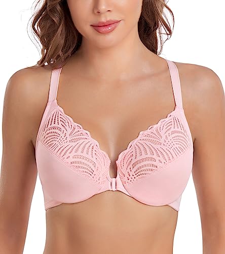 DotVol Damen BH Vollschalen Ungepolster Bügel BH Floraler Spitze BH Soft Cup Große Größen(Rosa,100D) von DotVol