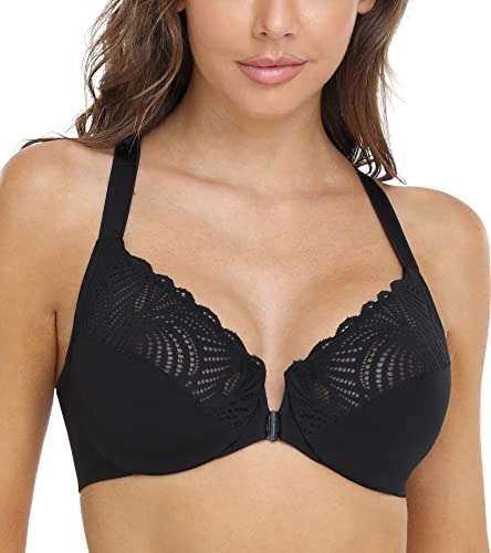 DotVol Damen BH Vollschalen Ungepolster Bügel BH Floraler Spitze BH Soft Cup Große Größen(Schwarz,105C) von DotVol