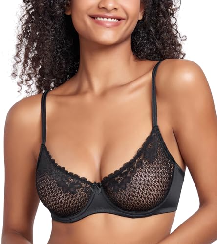 DotVol Damen Balconette BH Netzspitze Transparente Unterwäsche mit Bügel Bralette Ungepolstert Bra(Schwarz, 80C) von DotVol