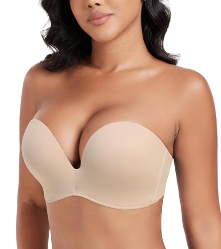 DotVol Damen Flügel-Design Push Up Bra Trägerloser BH Komfort Bügellos Unsichtbare Wirefree Anti-Rutsch BH(Beige,70D) von DotVol