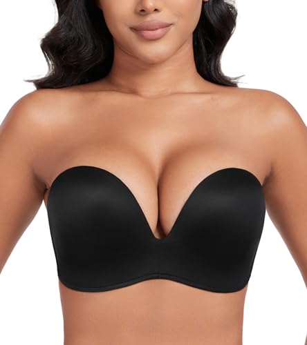 DotVol Damen Flügel-Design Push Up Bra Trägerloser BH Komfort Bügellos Unsichtbare Wirefree Anti-Rutsch BH(Schwarz,90C) von DotVol