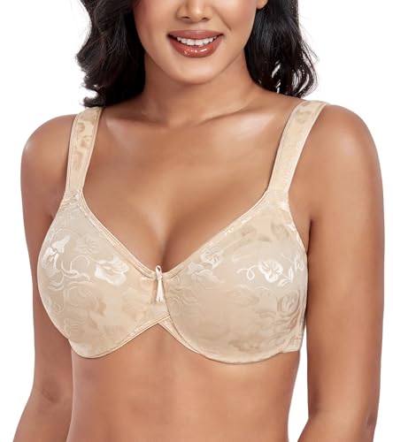 DotVol Damen Größe Größen Jacquard Bügel Mimimizer BH Ungepolster Klassische Jeden Tag BH(Beige,80F) von DotVol