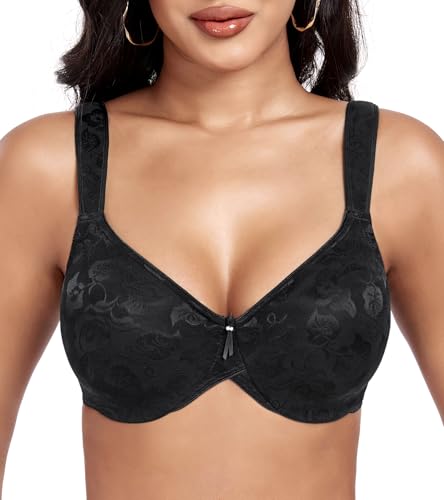 DotVol Damen Größe Größen Jacquard Bügel Mimimizer BH Ungepolster Klassische Jeden Tag BH(Schwarz,90D) von DotVol