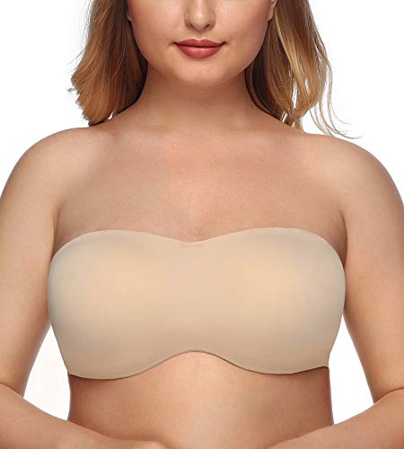 DotVol Damen Große Größen Bandeau Bügel Ungepolstert Trägerloser Multiway Minimizer BH(Beige, 85C) von DotVol