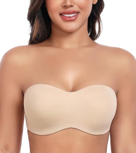 DotVol Damen Große Größen Bandeau Bügel Ungepolstert Trägerloser Multiway Minimizer BH(Beige, 85C) von DotVol