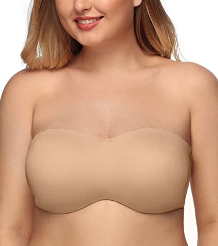 DotVol Damen Große Größen Bügel Ungepolstert Bandeau Trägerloser Multiway Minimizer BH(Pekannuss, 100D) von DotVol