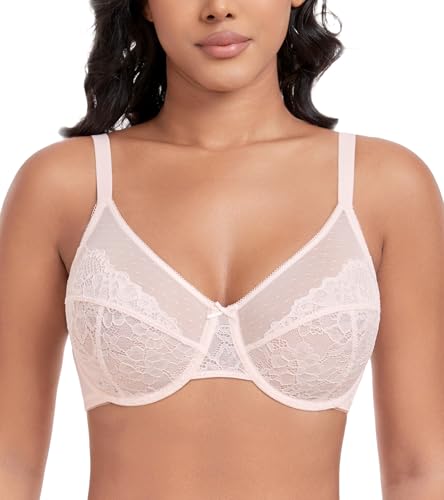 DotVol Damen Große Größen Minimizer BH Vollschalen Fantastische Spitze BHS Ungepolsterte Unterwäsche Alltag Bra (Rosa, 70D) von DotVol
