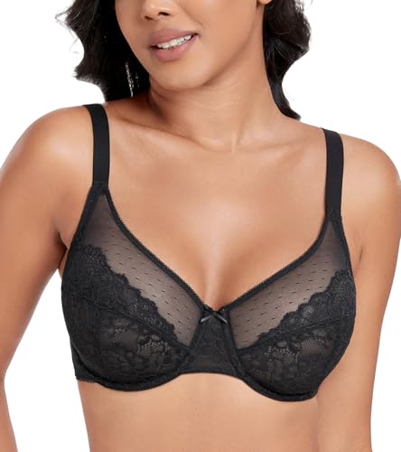 DotVol Damen Große Größen Minimizer BH Vollschalen Fantastische Spitze BHS Ungepolsterte Unterwäsche Alltag Bra (Schwarz, 90F) von DotVol