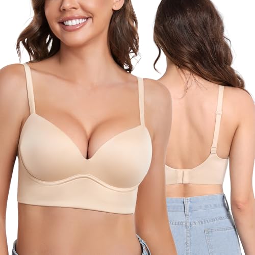DotVol Damen Große Größen Ohne Bügel Bequemer gepolsterter Bra Unterwäsche Alltag BH(Beige,85C) von DotVol