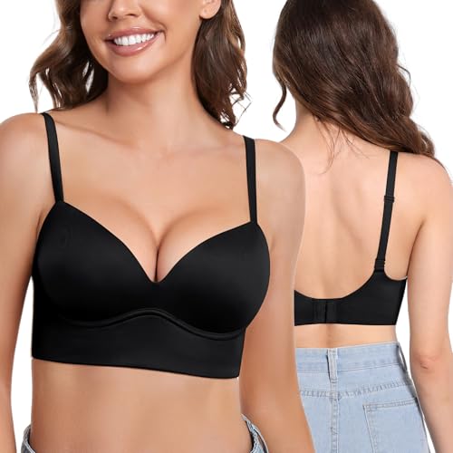 DotVol Damen Große Größen Ohne Bügel Bequemer gepolsterter Bra Unterwäsche Alltag BH(Schwarz,70E) von DotVol
