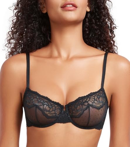 DotVol Damen Große Größen Transparent Bügel Ungefüttert Balconette BH Spitze BHS(Schwarz, 90B) von DotVol